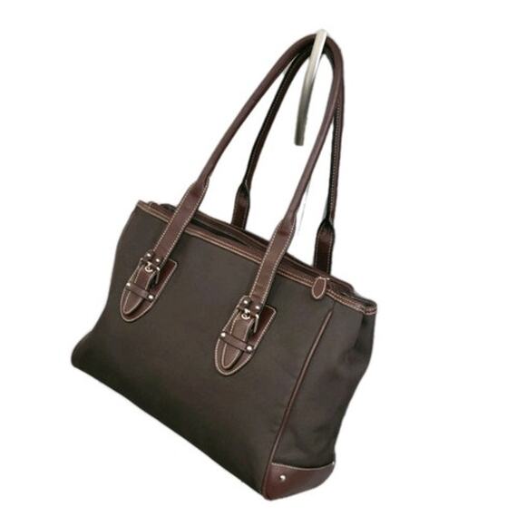 Etienne Aigner Vintage Leather & Canvas Tote Shoulder Bag Purse Brown Large - Picture 7 of 13